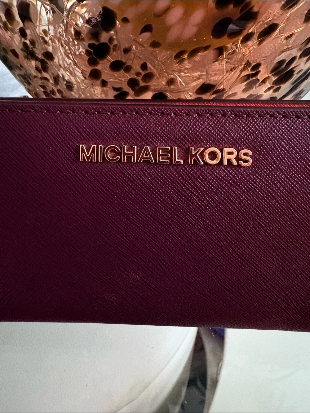 Michael Kors Plum Saffiano Zip Wallet with Gold Logo - Picture 2 of 4